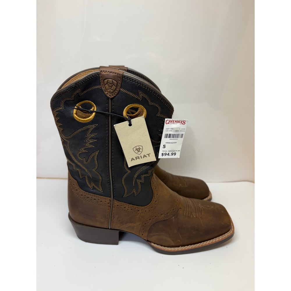 Ariat Heritage Roughstock Youth Brown Black Leather Cowboy Boots 10016239 Size 5